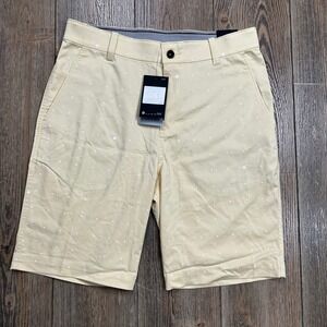 Nike NWT Dri-Fit UV Printed Golf Chino Shorts Men Size 32 Yellow White Polka Dot